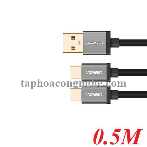Ugreen 40350 0.5m màu Đen Cáp USB-A sang 2 đầu TypeC cao cấp US196 30040350